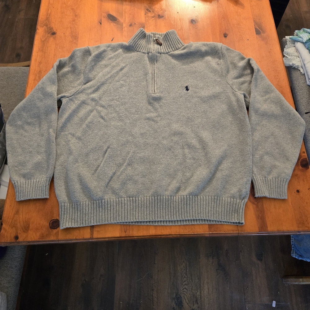 Polo By Ralph Lauren Men's Gray Quarter Zip Pullover 100% Cotton Size XL Sweater